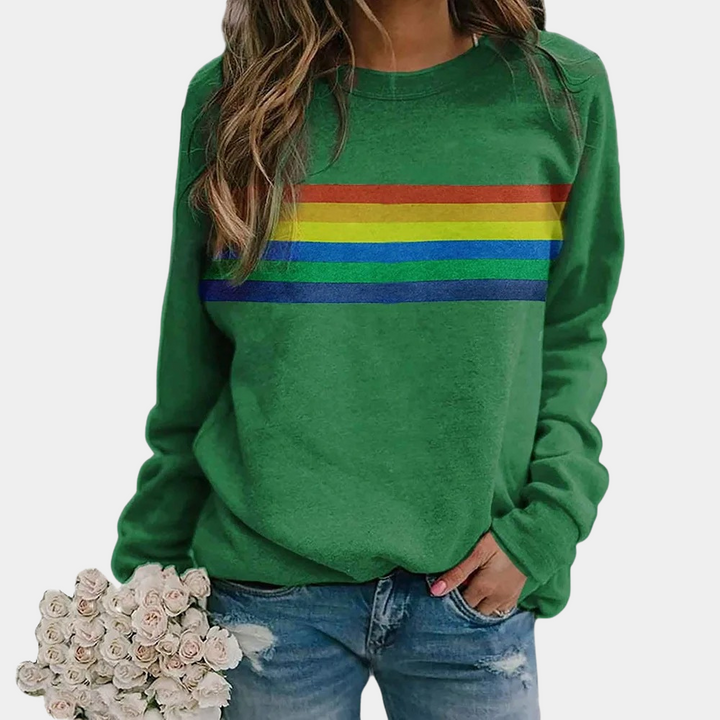 Striped Crewneck Knit Sweatshirt for Women