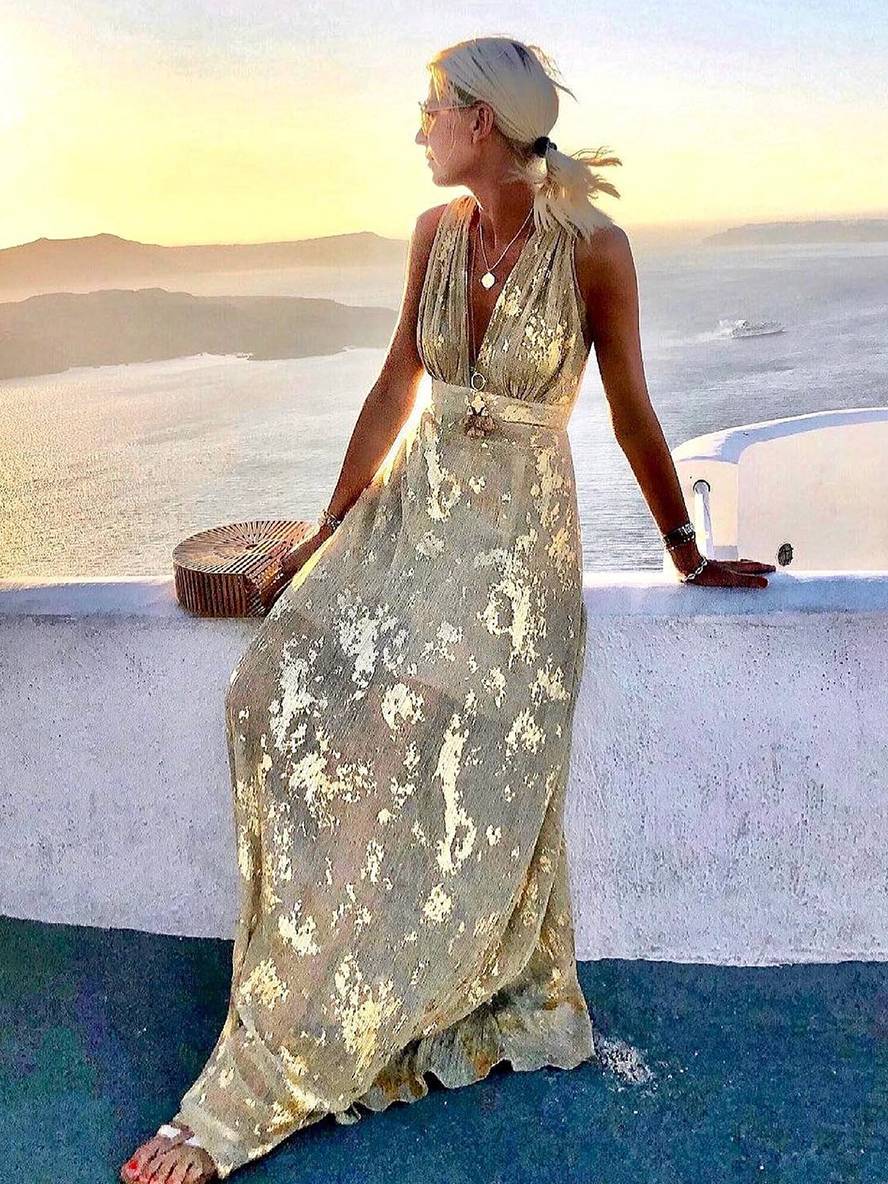 Sequin V-Neck Maxi Dress for Women