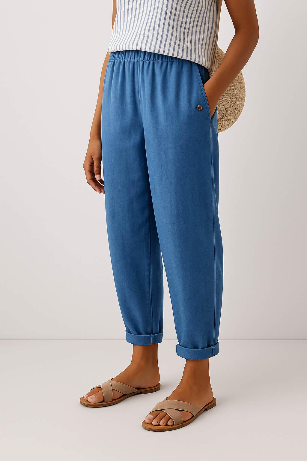 Wide Leg Casual Trousers with Pockets for Women