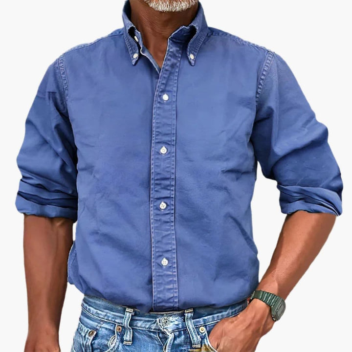 Washed Long Sleeve Button Shirt for Men