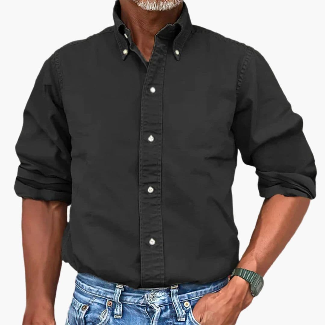 Washed Long Sleeve Button Shirt for Men