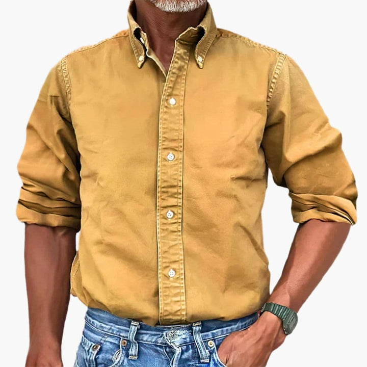 Washed Long Sleeve Button Shirt for Men