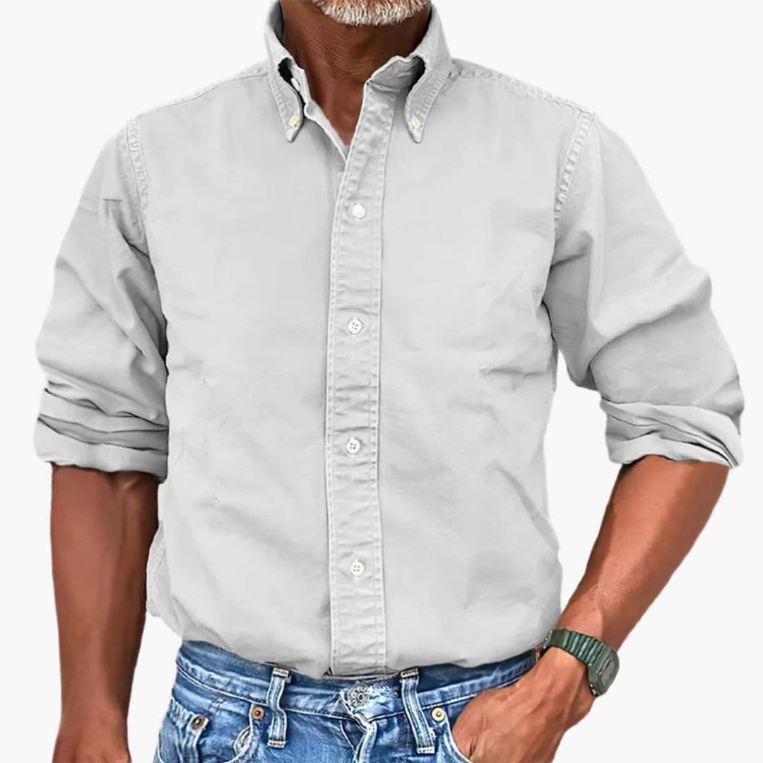 Washed Long Sleeve Button Shirt for Men