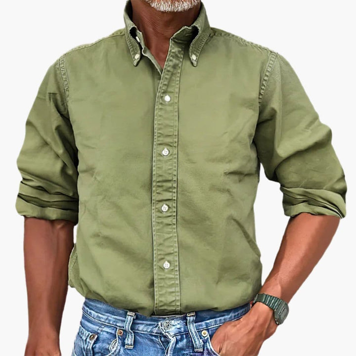 Washed Long Sleeve Button Shirt for Men