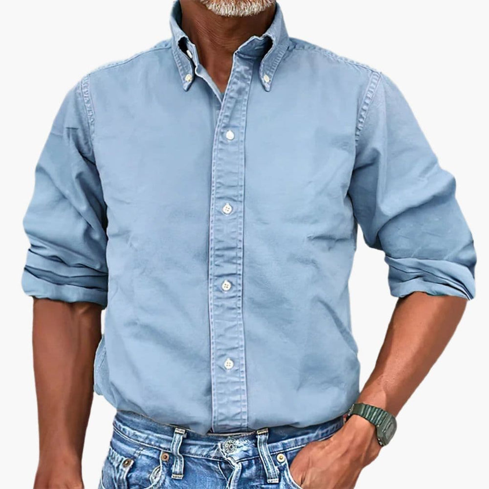 Washed Long Sleeve Button Shirt for Men