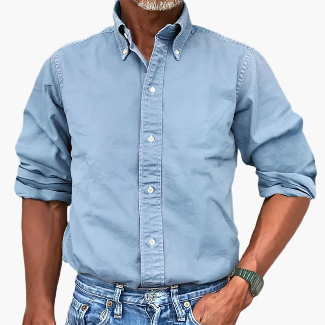 Washed Long Sleeve Button Shirt for Men