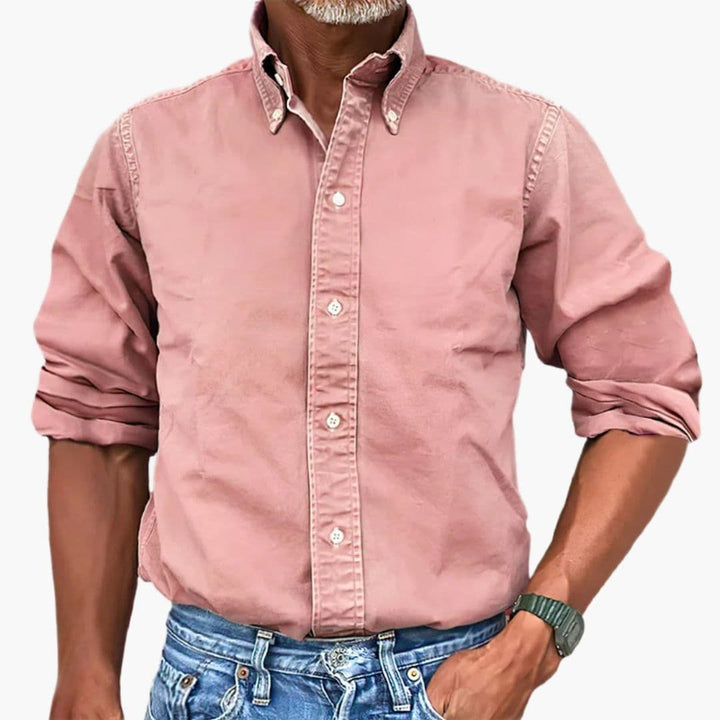 Washed Long Sleeve Button Shirt for Men
