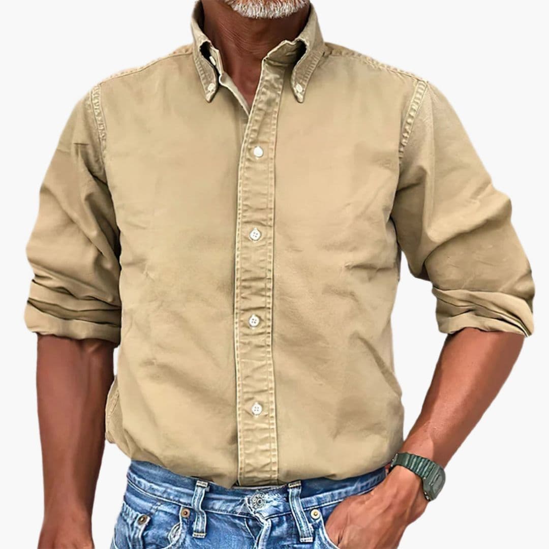 Washed Long Sleeve Button Shirt for Men