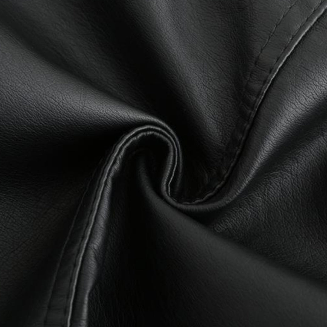 Leather Biker Jacket with Stand Collar for Women