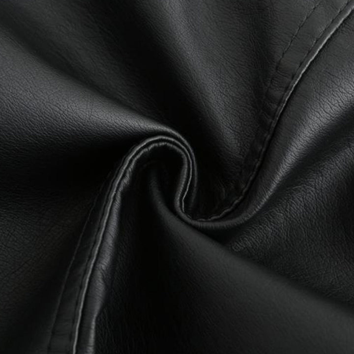 Leather Biker Jacket with Stand Collar for Women