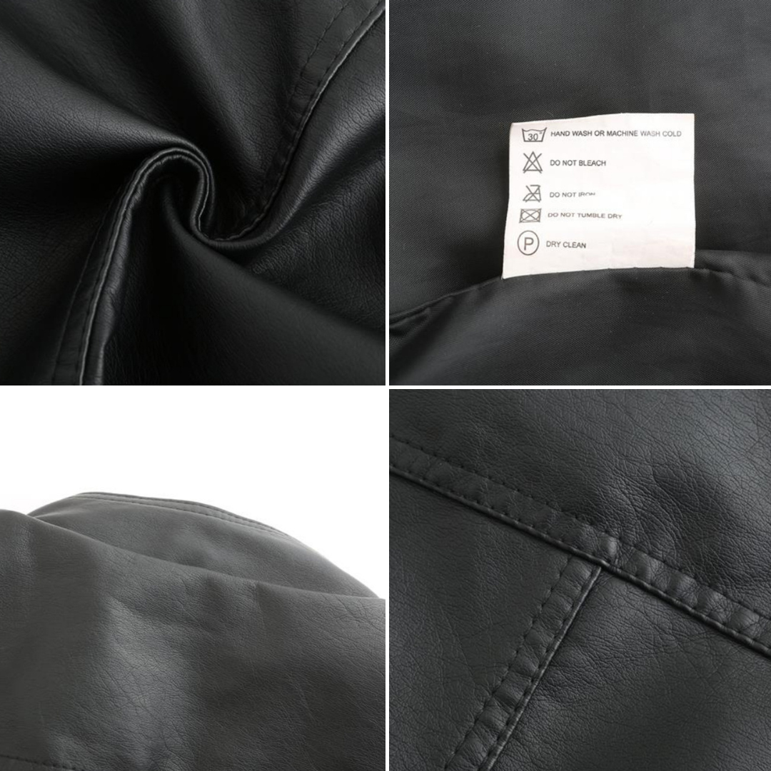 Leather Biker Jacket with Stand Collar for Women