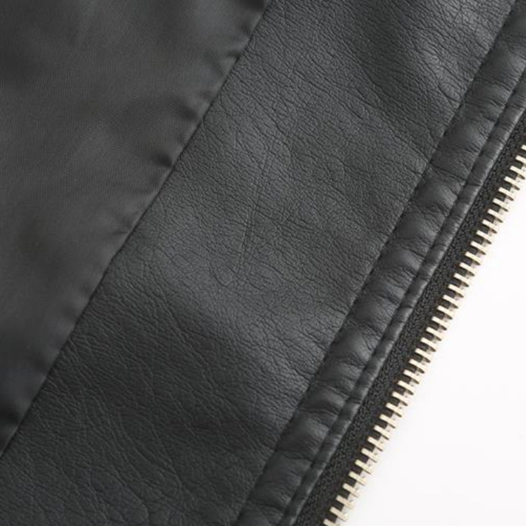 Leather Biker Jacket with Stand Collar for Women
