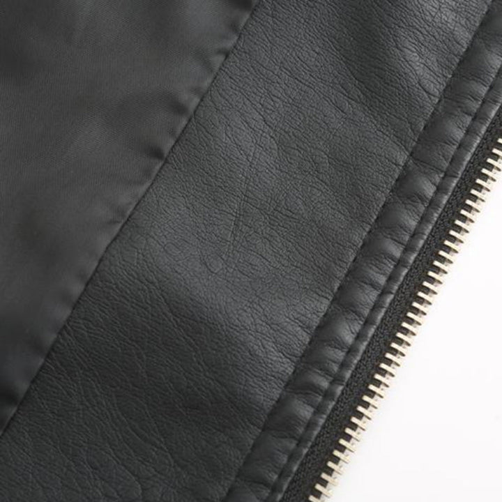 Leather Biker Jacket with Stand Collar for Women