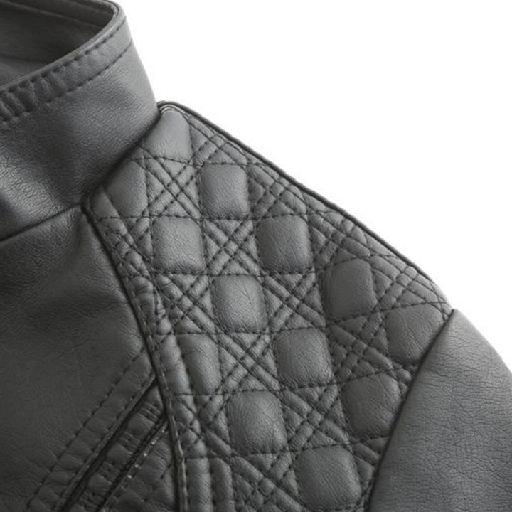 Leather Biker Jacket with Stand Collar for Women