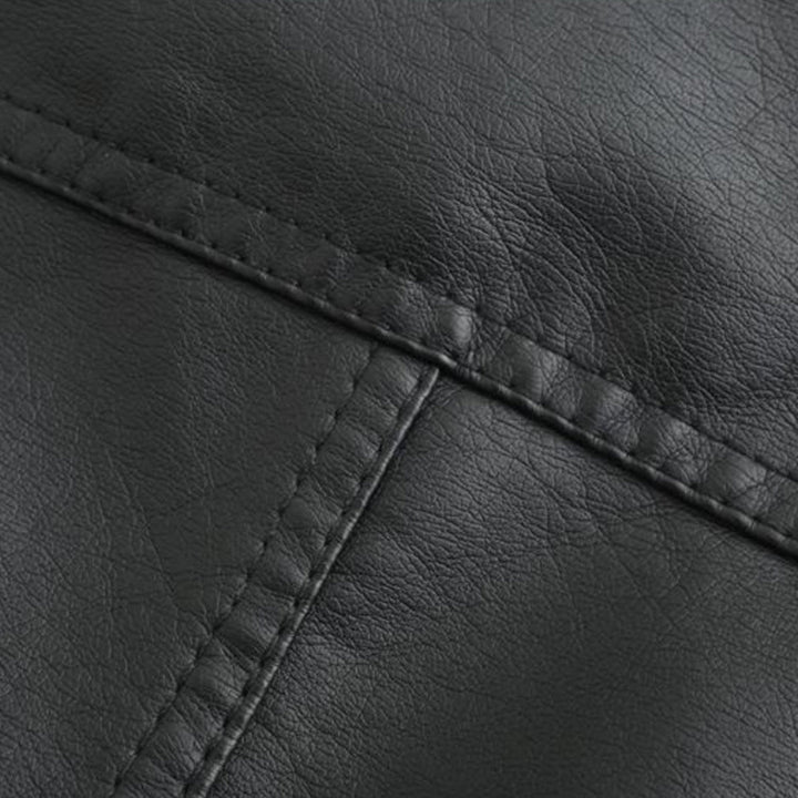 Leather Biker Jacket with Stand Collar for Women