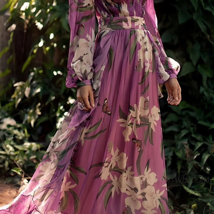 Elegant Floral Chiffon Dress for Women with Flowy Silhouette