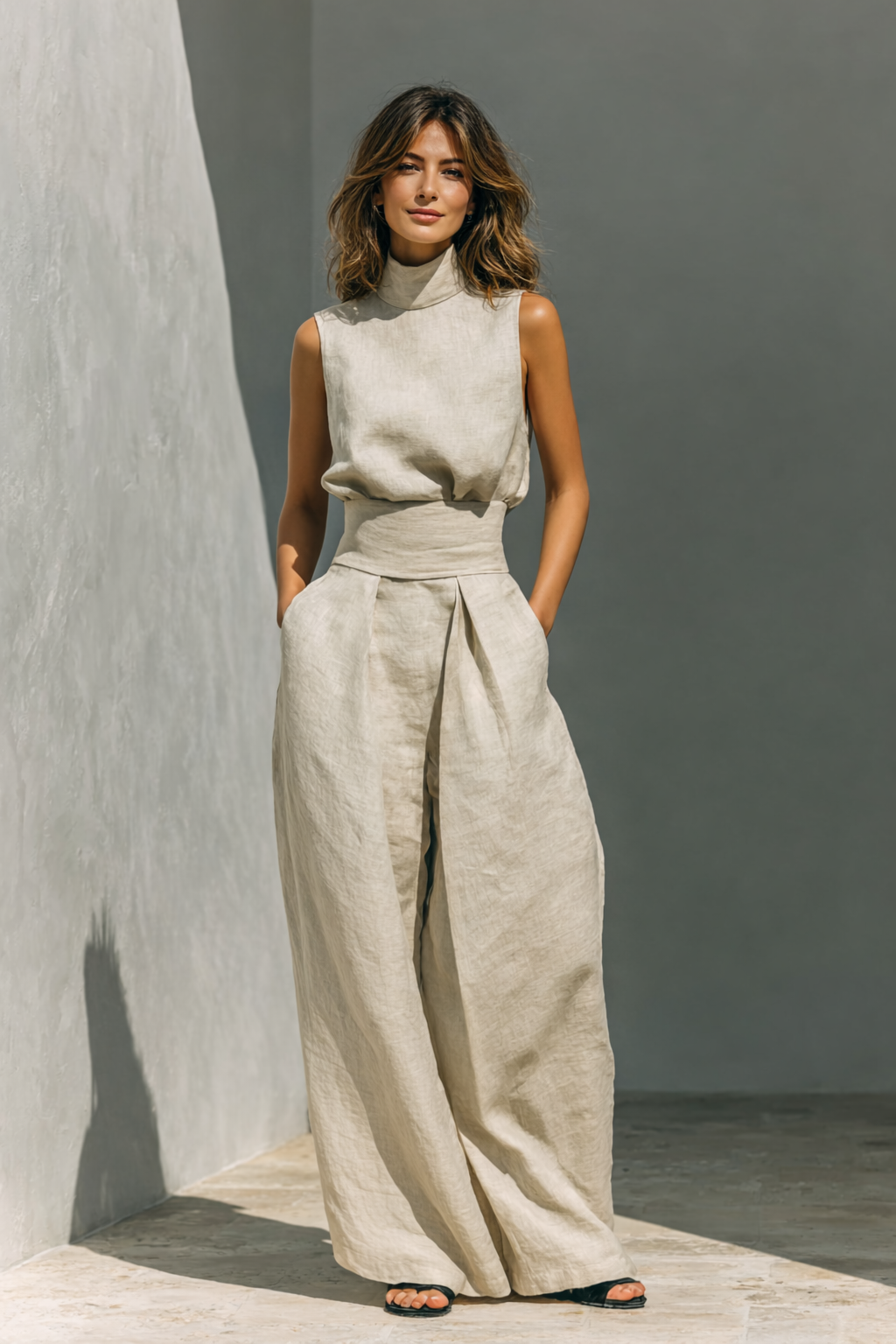 High-Neck Top and Wide-Leg Trouser Set for Women