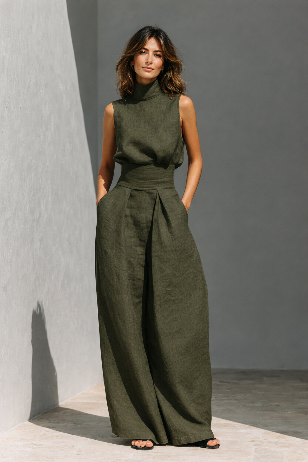 High-Neck Top and Wide-Leg Trouser Set for Women