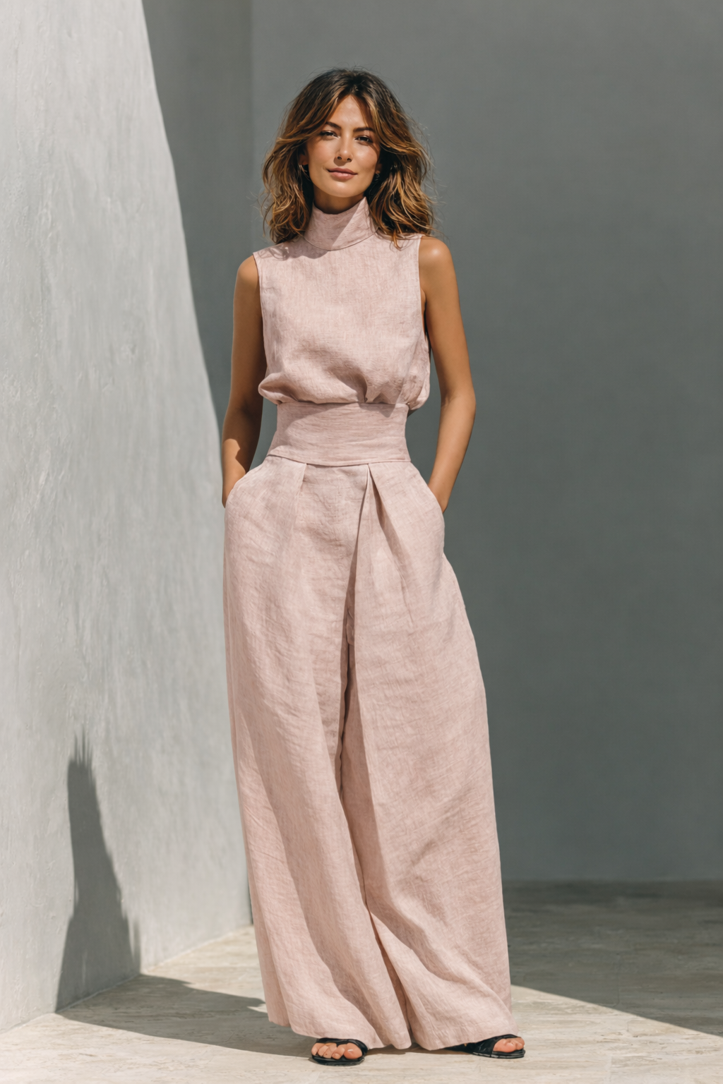 High-Neck Top and Wide-Leg Trouser Set for Women