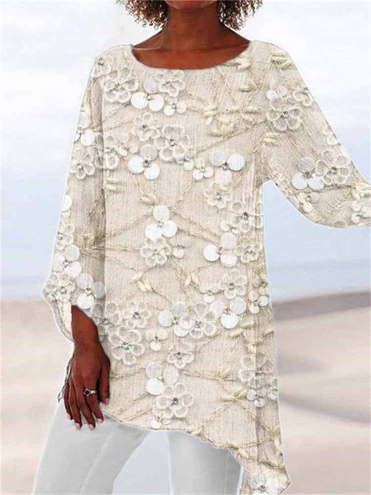 Floral Embroidered Asymmetric Tunic Top for Women