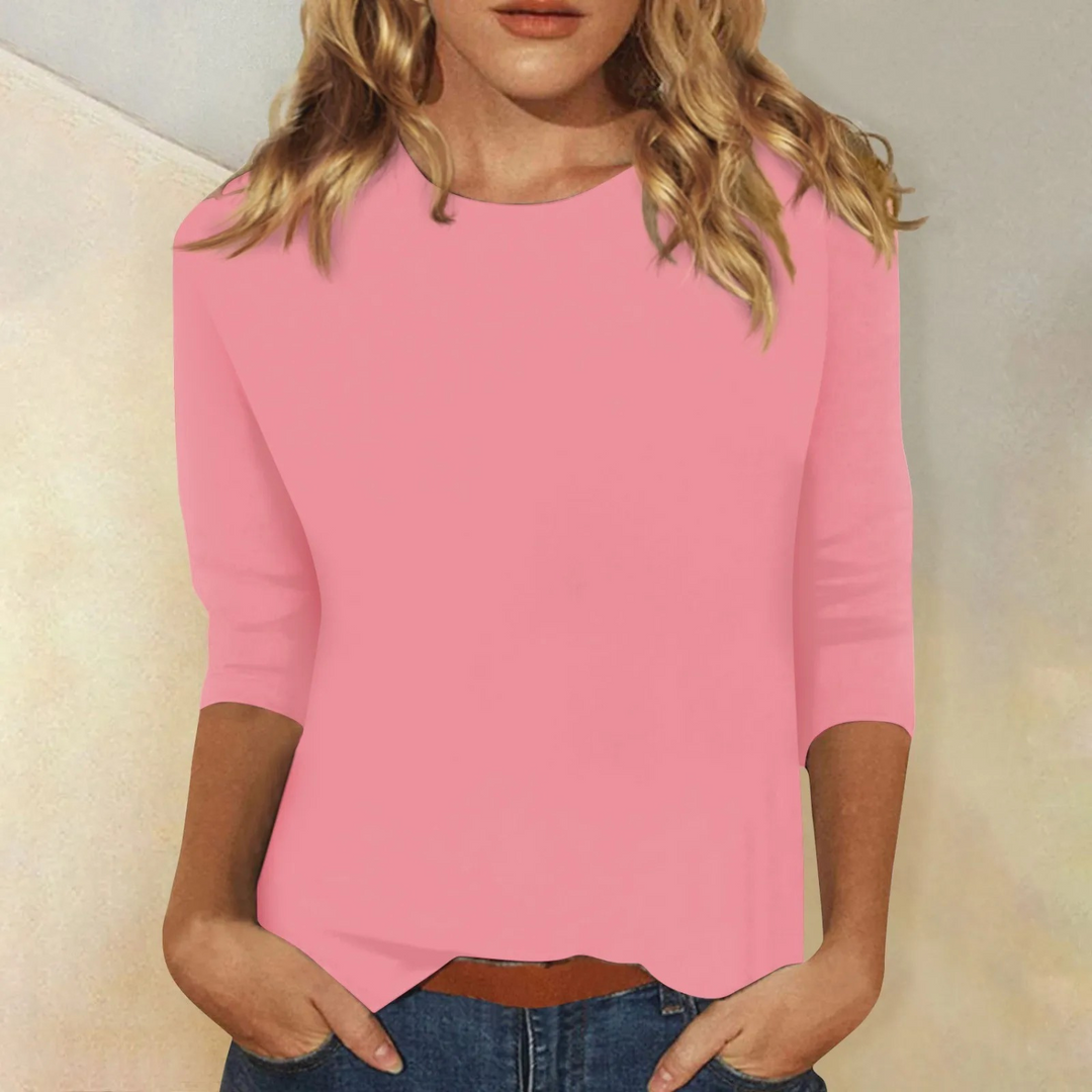 Relaxed Fit Long Sleeve Round Neck Top for Women