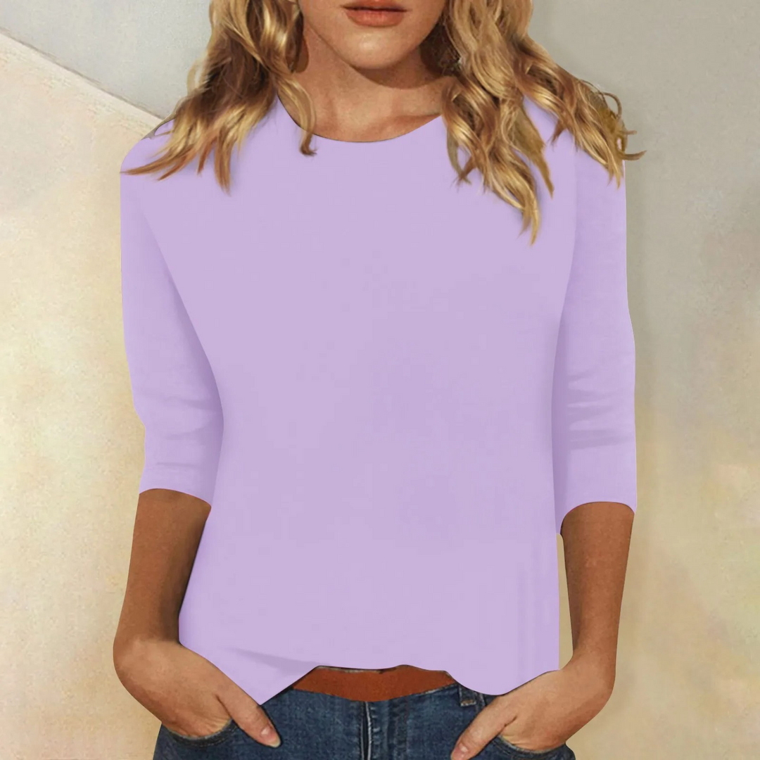 Relaxed Fit Long Sleeve Round Neck Top for Women