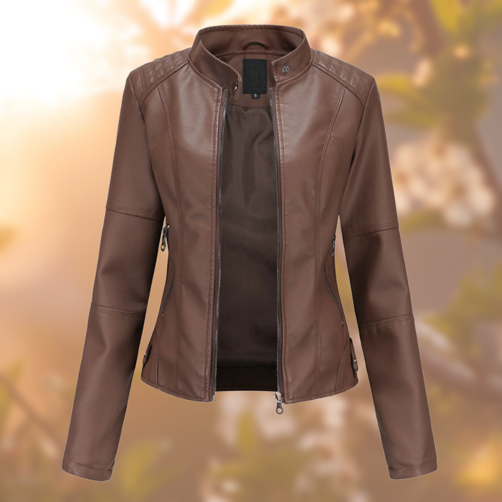 Fitted Faux Leather Jacket for Women