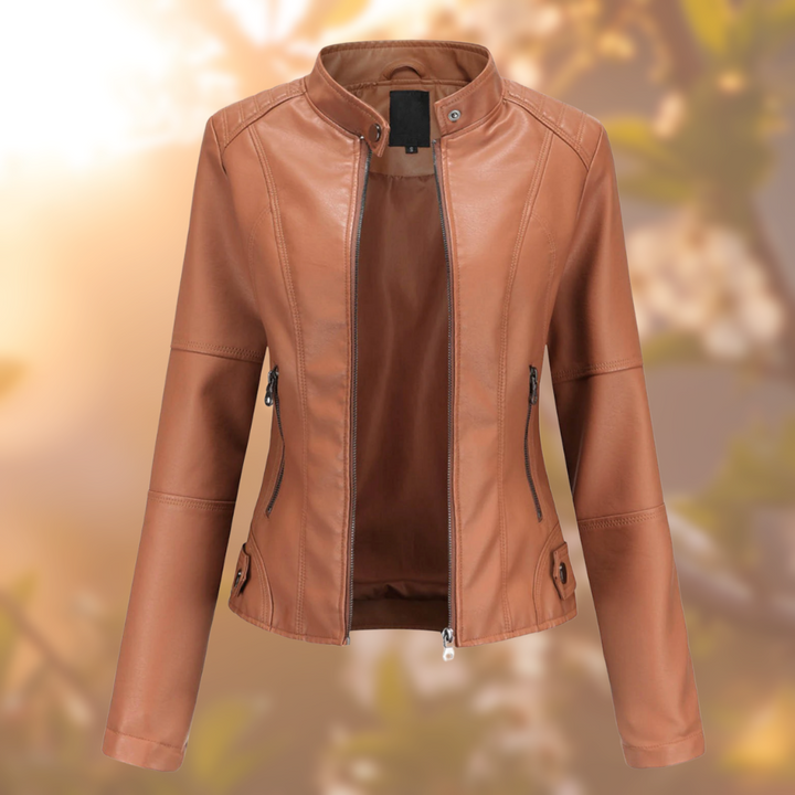 Fitted Faux Leather Jacket for Women