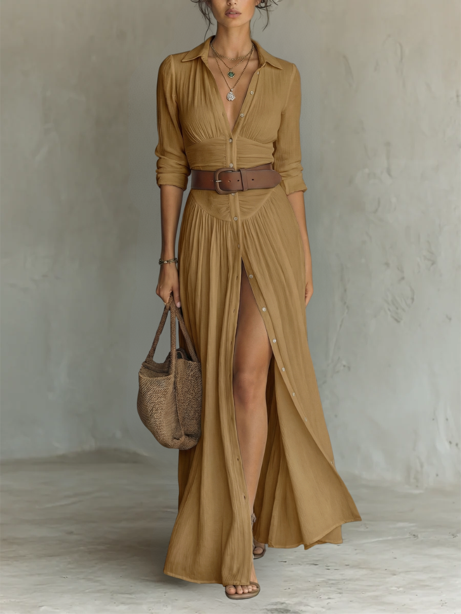 Button-Front Shirt Maxi Dress for Women