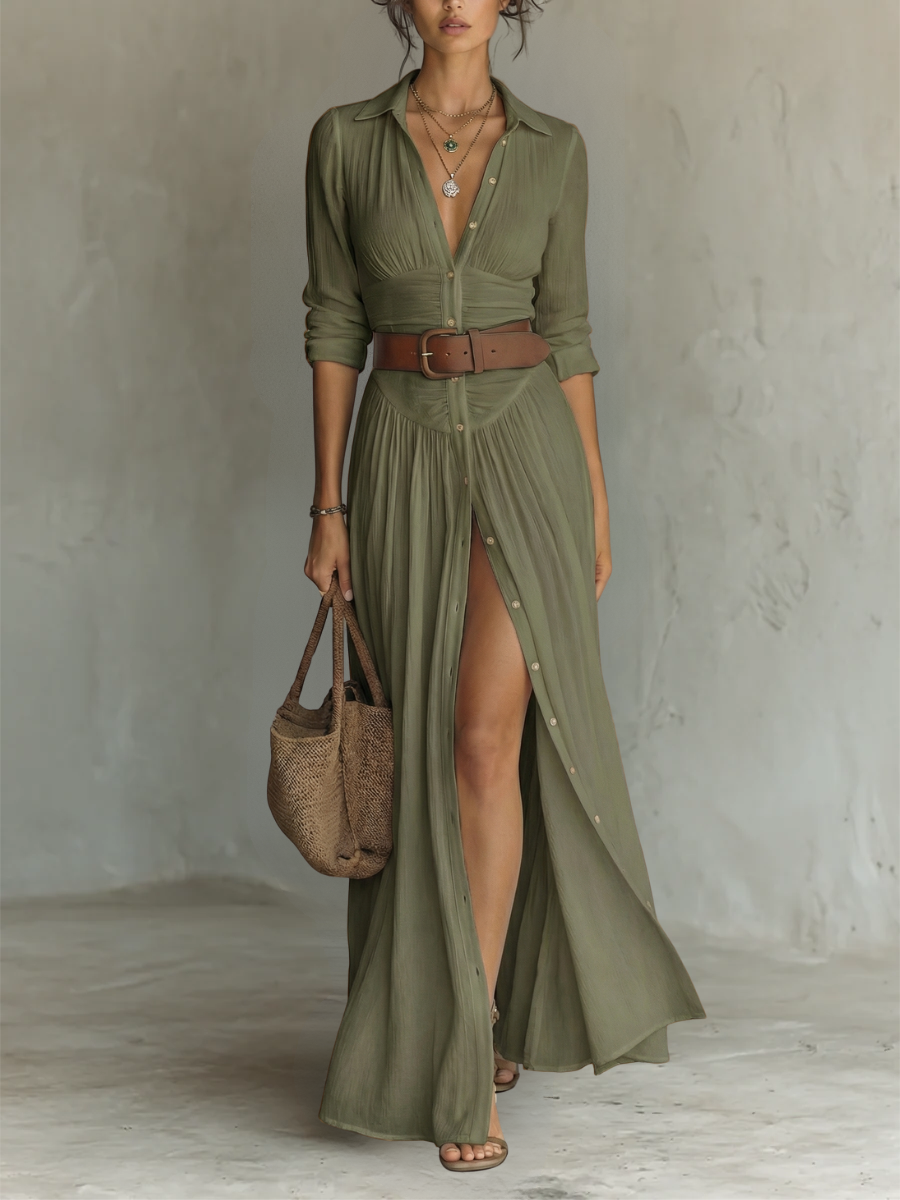 Button-Front Shirt Maxi Dress for Women