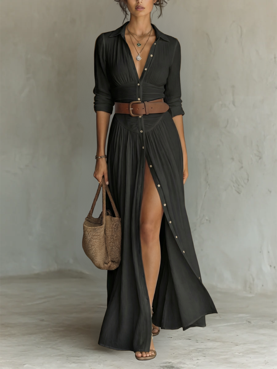 Button-Front Shirt Maxi Dress for Women