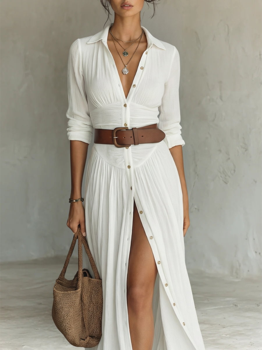Button-Front Shirt Maxi Dress for Women