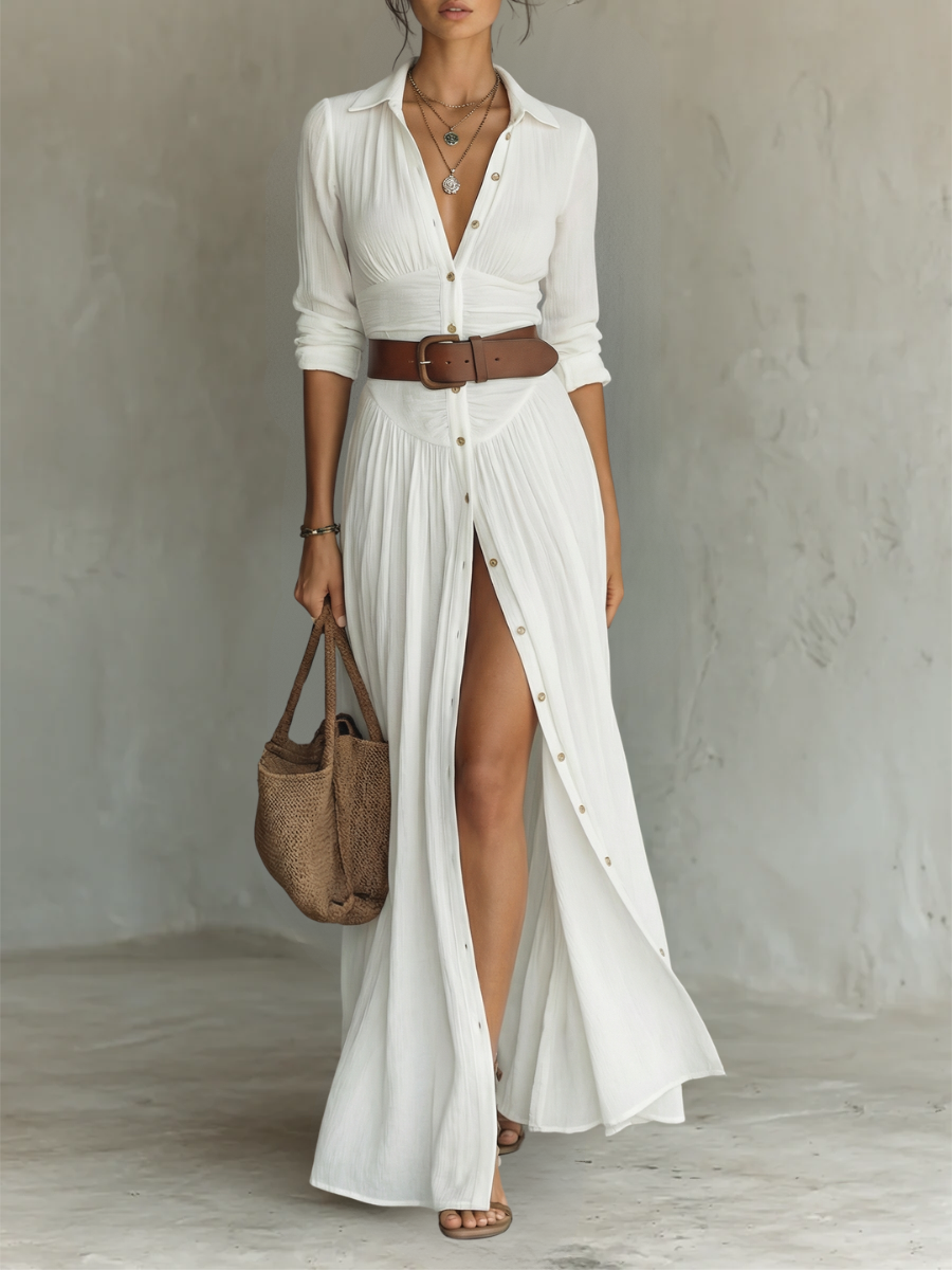 Button-Front Shirt Maxi Dress for Women