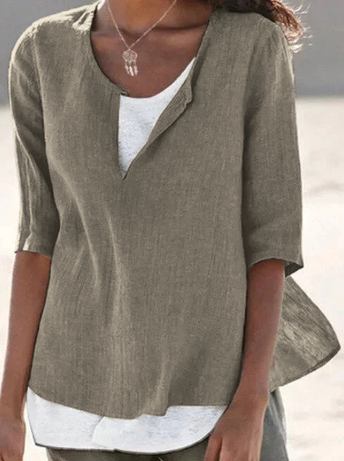 V-Notch Layered Hem Blouse for Women
