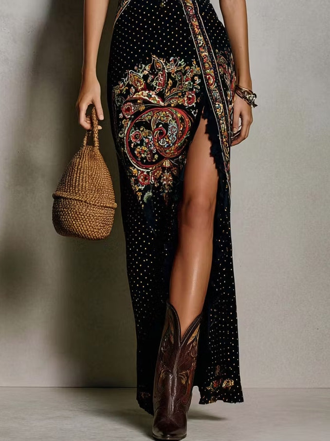 Embroidered High Slit Maxi Dress for Women