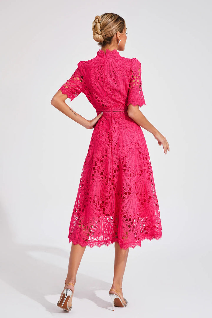 Chic Women’s Midi Dress with Delicate Lace Details