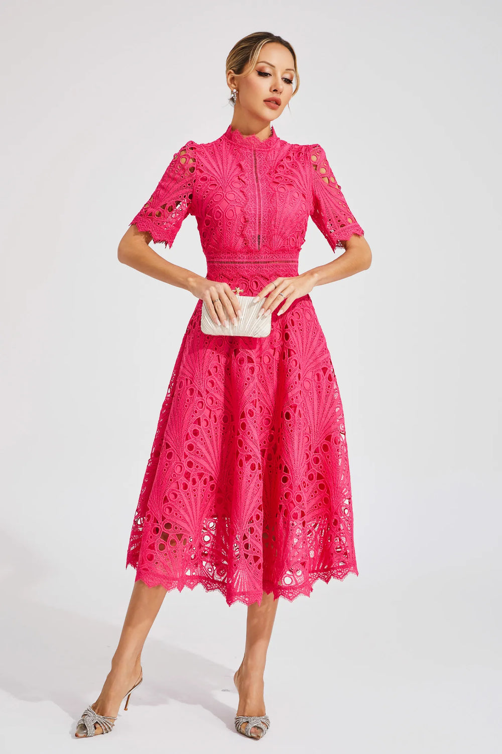 Lace Fit and Flare Midi Dress for Women