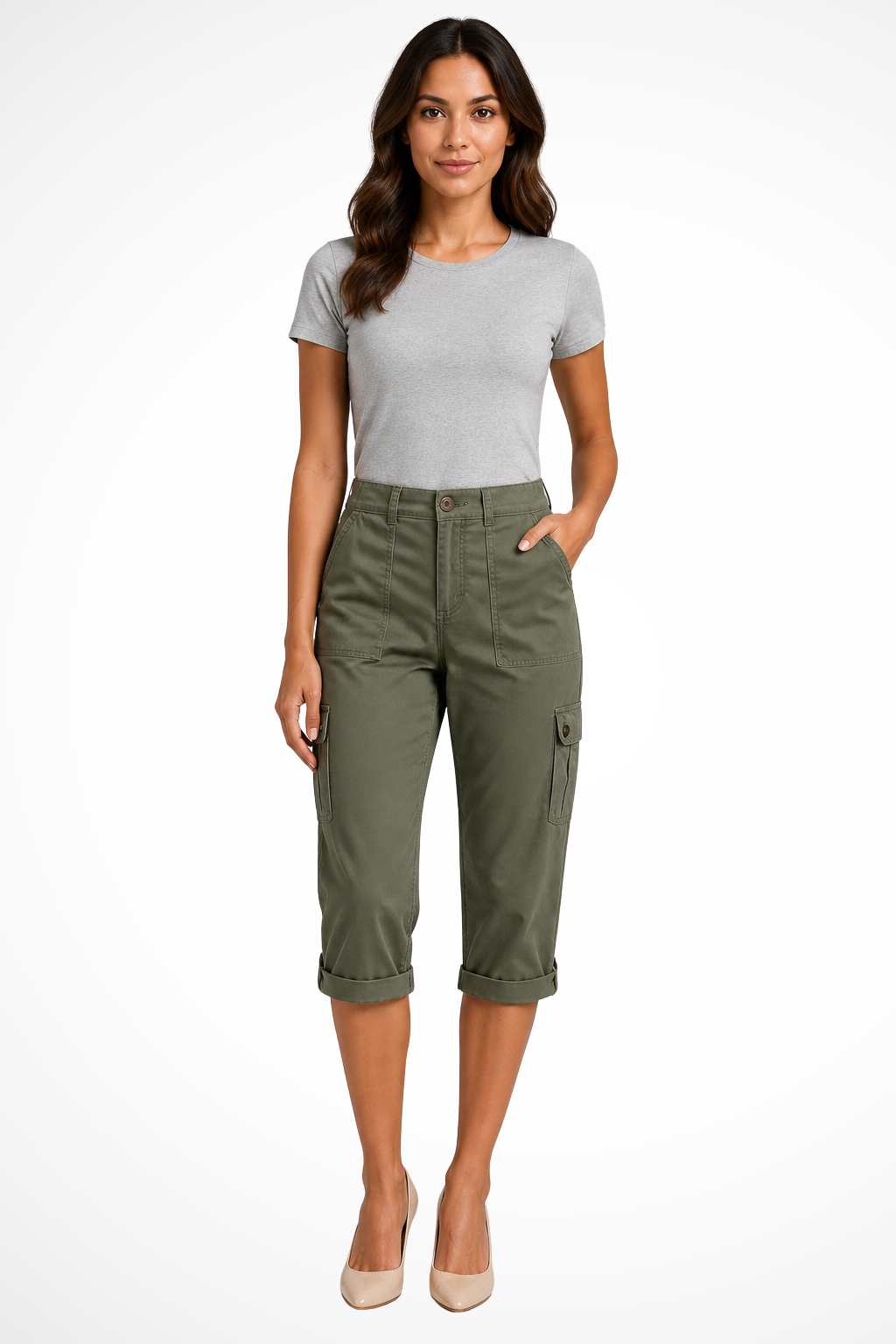 Cropped Cargo Pocket Pants for Women