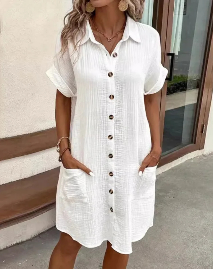 Button-Down Collared Shirt Dress for Women