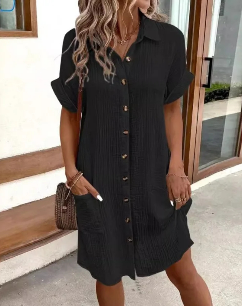 Button-Down Collared Shirt Dress for Women