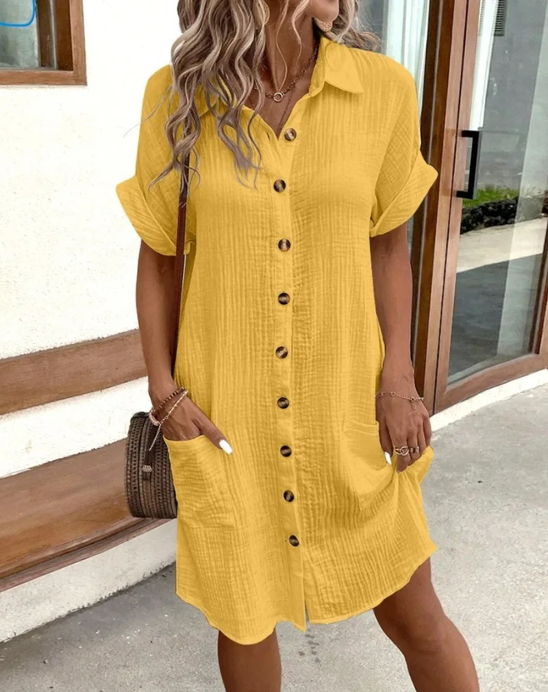 Button-Down Collared Shirt Dress for Women