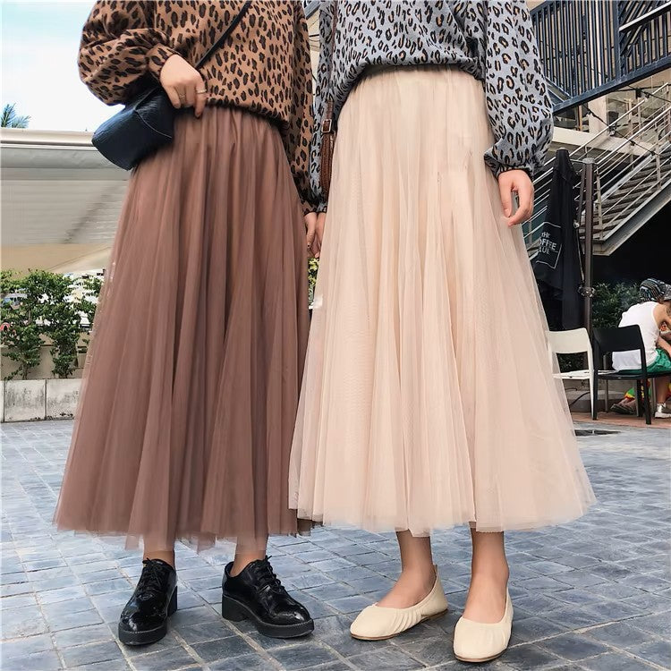 High Waist Tulle Midi Skirt for Women
