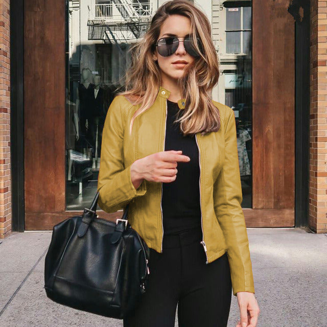 Slim Fit Biker Zip-Up Jacket for Women