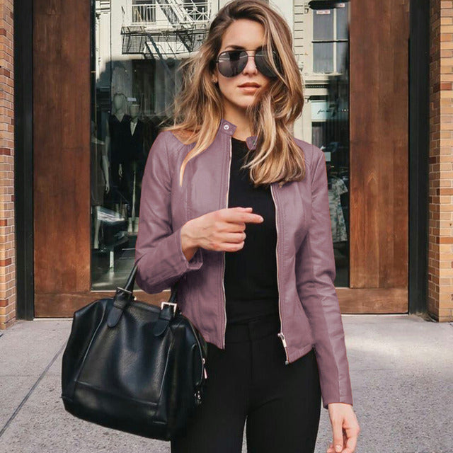 Slim Fit Biker Zip-Up Jacket for Women