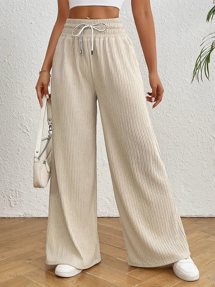 High Waist Wide Leg Drawstring Pants for Women