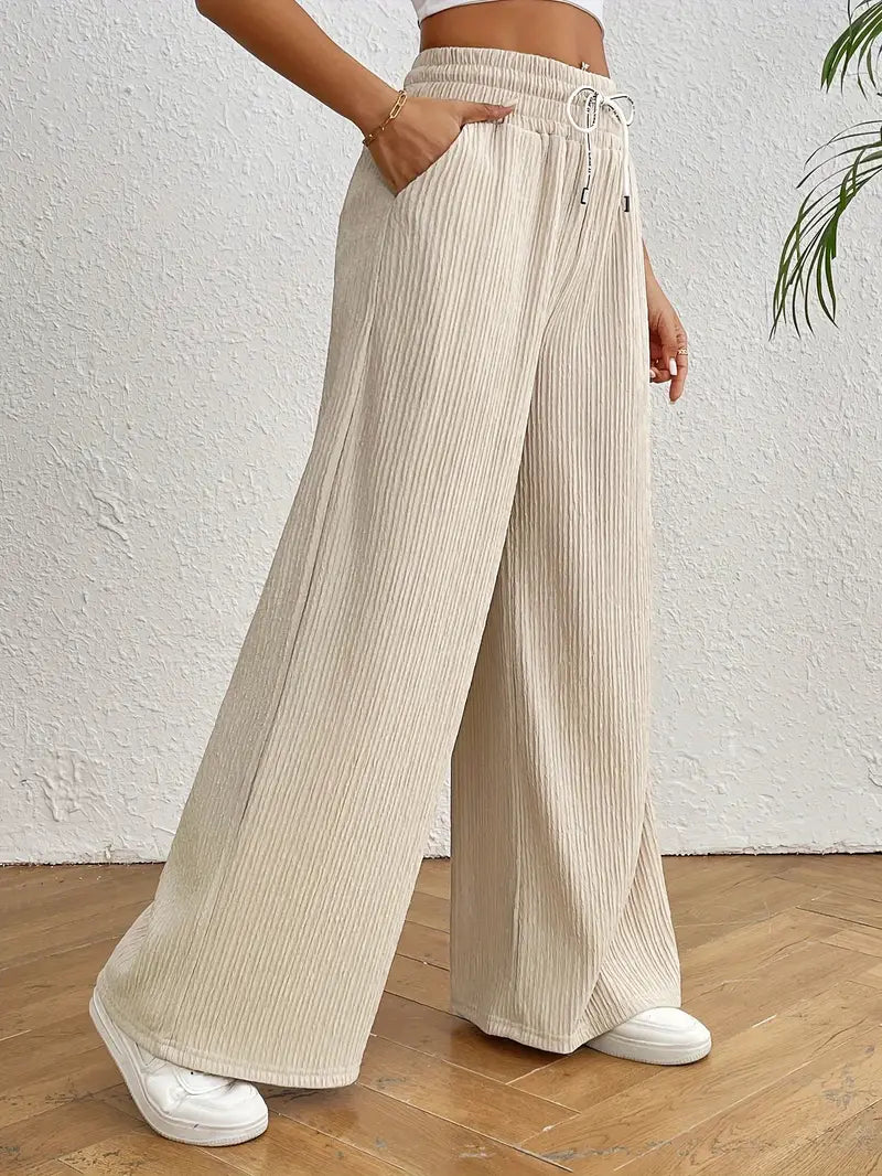 High Waist Wide Leg Drawstring Pants for Women