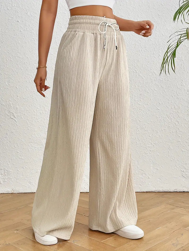 High Waist Wide Leg Drawstring Pants for Women