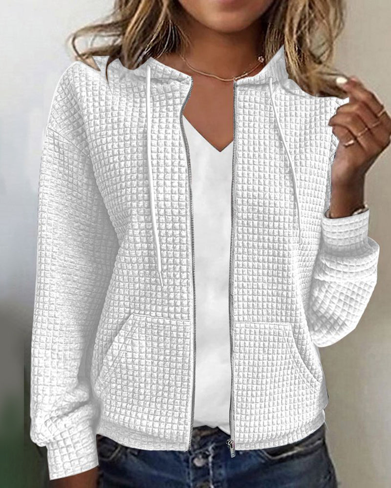 Textured Zip-Up Hoodie for Women