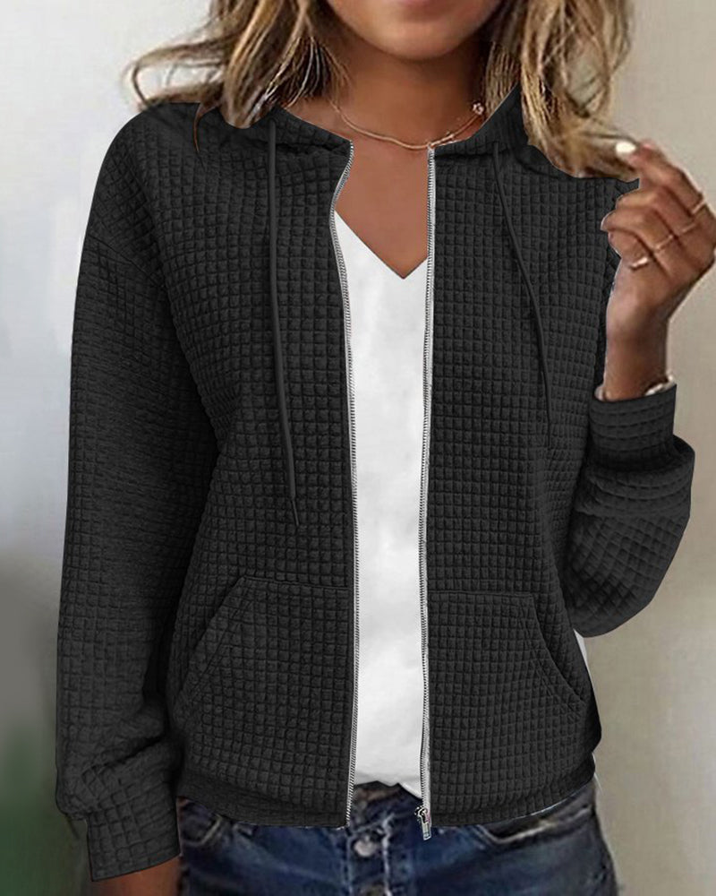 Textured Zip-Up Hoodie for Women