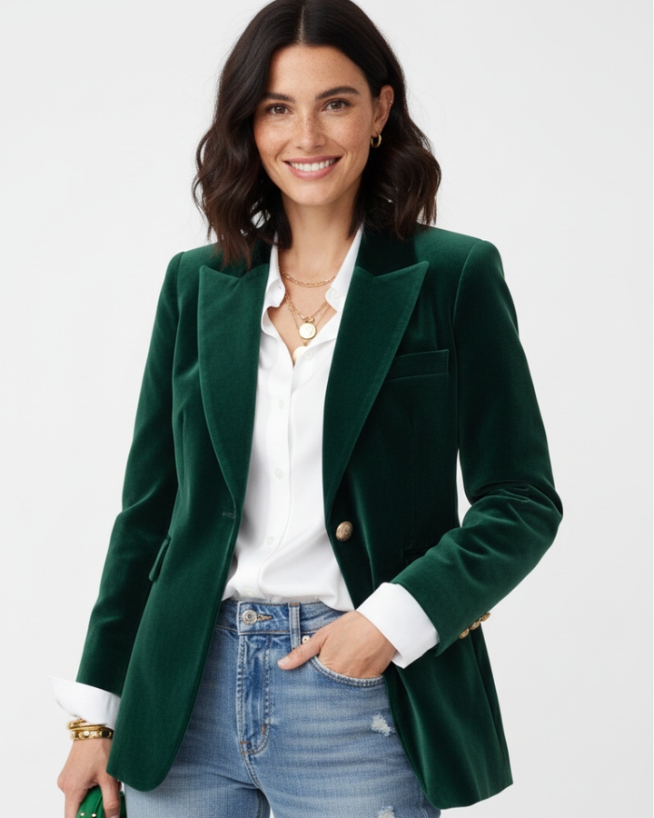 Velvet Blazer with Gold Buttons for Women